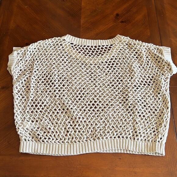 Old Navy Size S Cream Cotton Open Weave Cropped Pullover Sweater - Picture 5 of 7
